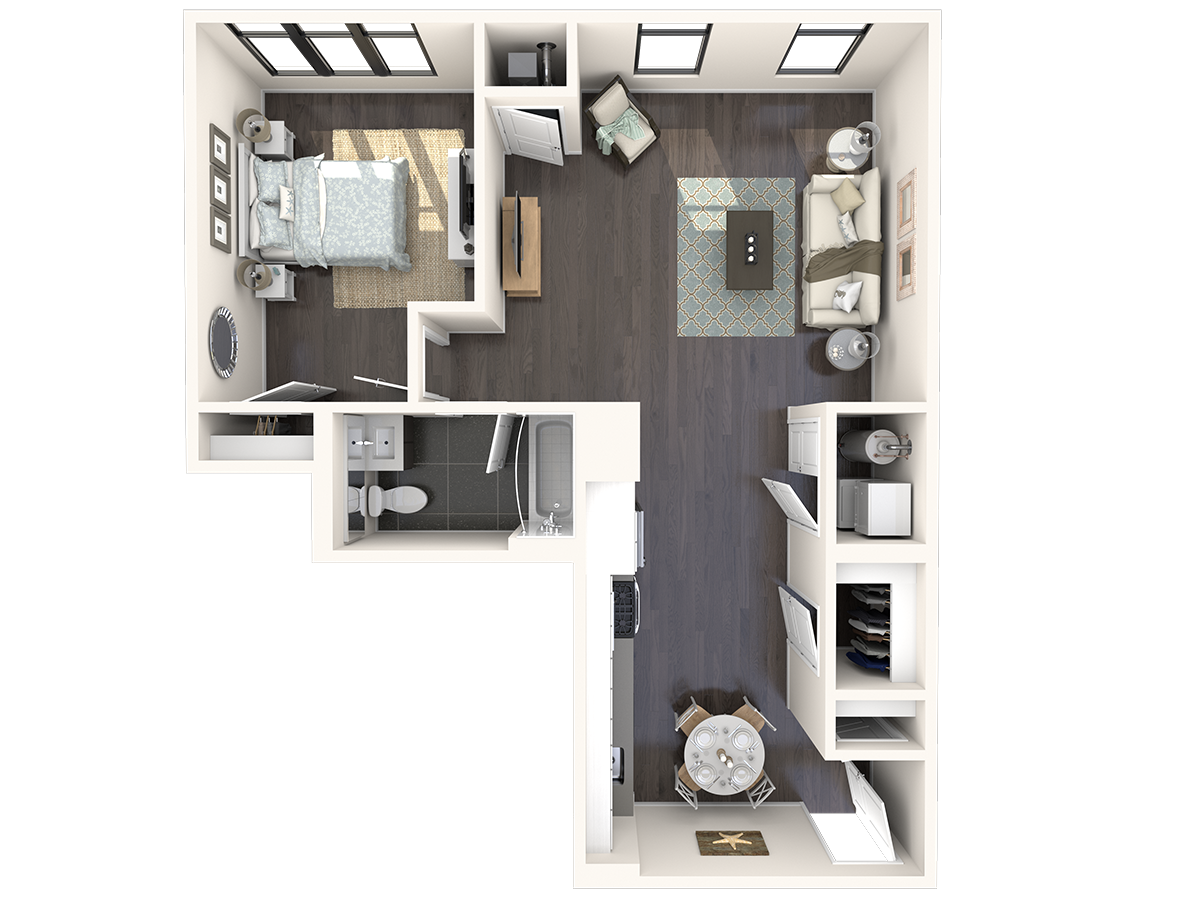 Floor plan for 1 bed, 1 bath, 813 sqft